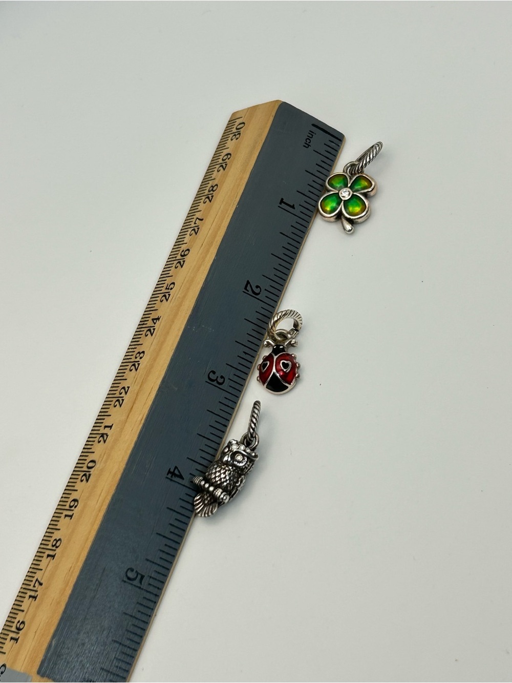 Brighton Nature Charms Qty 3 Owl, Ladybug & Green Clover Silver Plated Enamel - Picture 6 of 7
